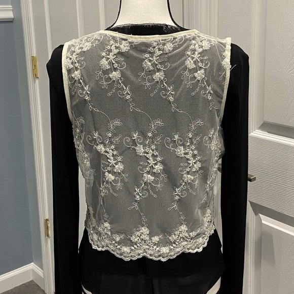 Sheer Embroidered Ivory Crop Top with Beading - Picture 2 of 6
